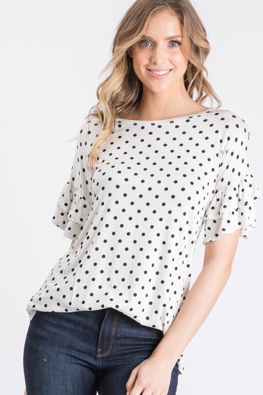 RUFFLED POLKA DOT BLOUSE - Black / White