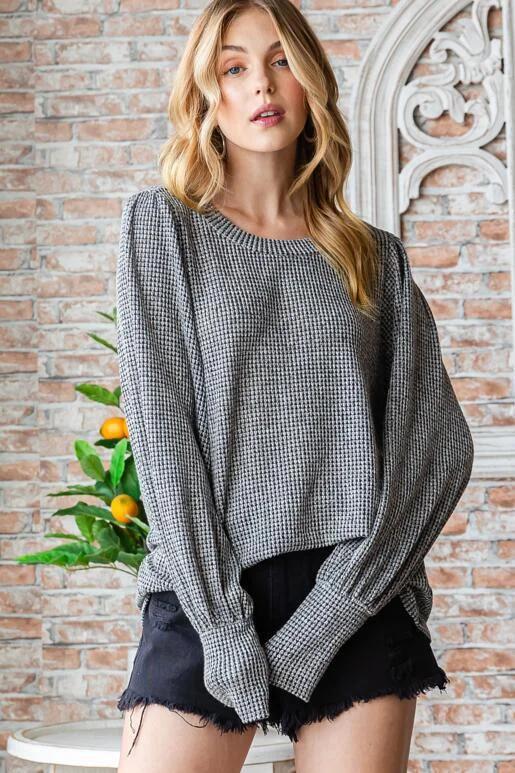 Georgia Sweater Look Knit Top - Grey