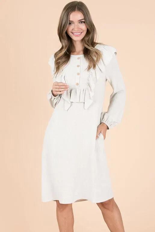 Blossom Long Sleeve Dress - Oatmeal