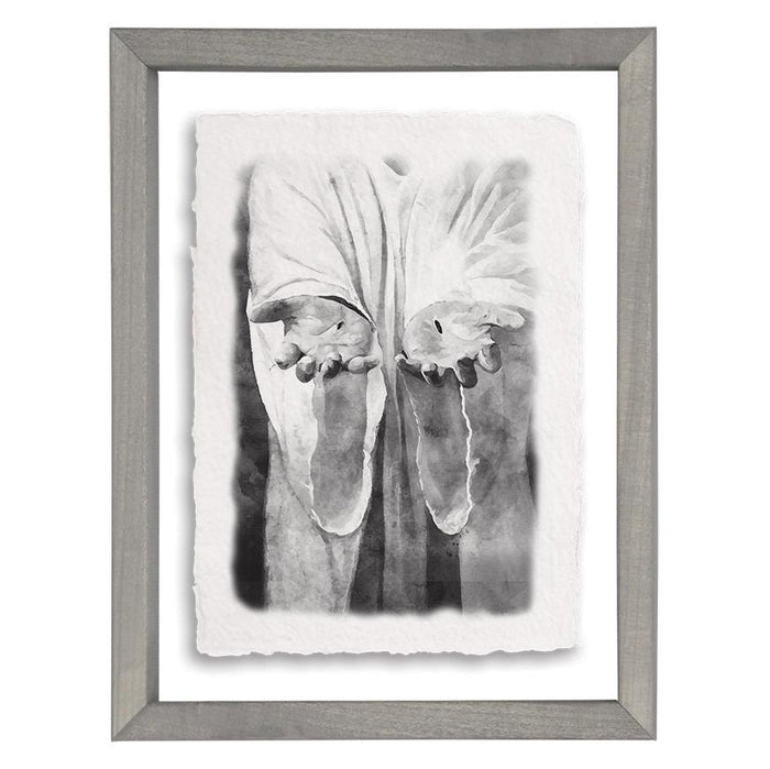 B&W Jesus Hands - Floating Wall Art Rectangle