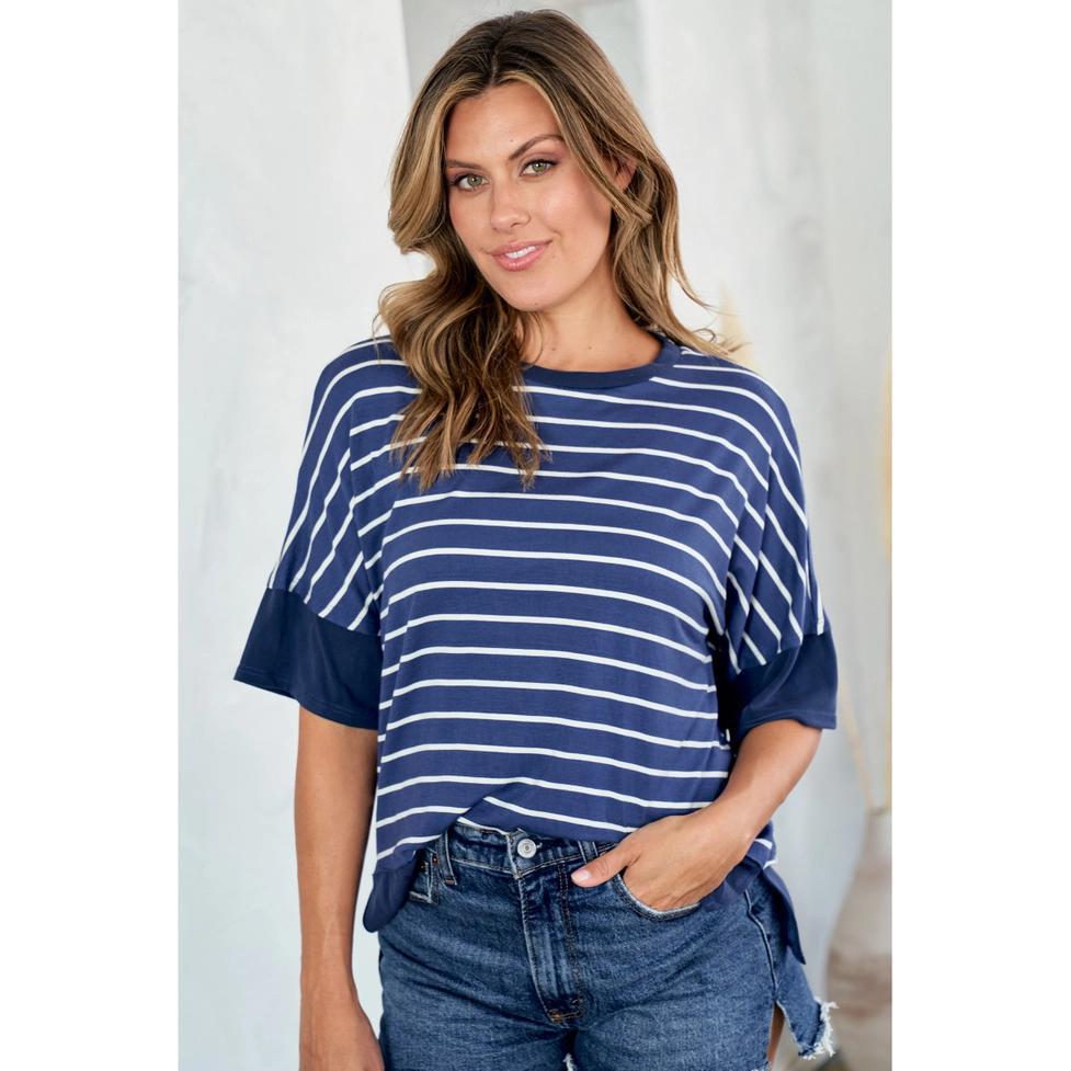 Merriment Scoop Neck Top - Dark Blue