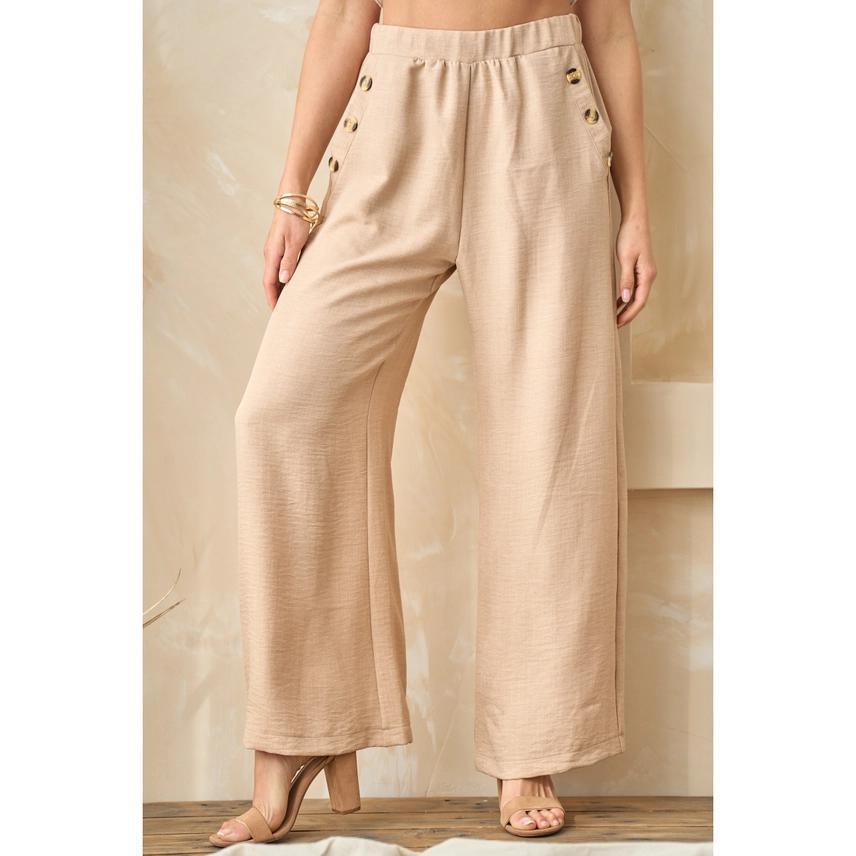 Covington Woven Pants with Side Button Details - Natural