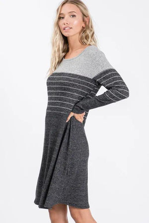 Laurel Brushed Hacci Long Sleeve Dress - Black