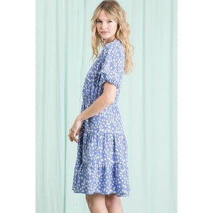 Phaidra Printed V-Neck Knee Length Dress - Blue