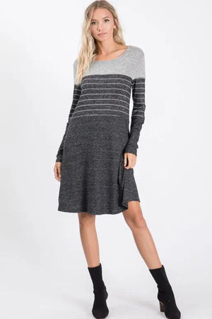 Laurel Brushed Hacci Long Sleeve Dress - Black