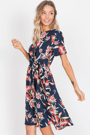 Rosabella Floral Design Dress - Navy