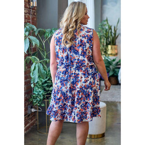 Rayne Floral Print Short Sleeve Dress - Navy