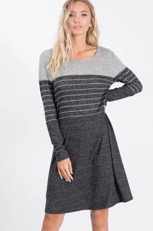 Laurel Brushed Hacci Long Sleeve Dress - Black