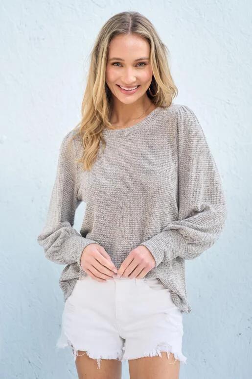 Georgia Sweater Look Knit Top - Taupe