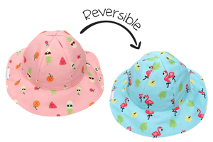 Kids UPF50+ Patterned Sun Hat - Flamingo/Fruit