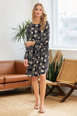 Maude Plaid Mix Floral Dress - Navy