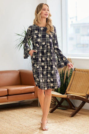 Maude Plaid Mix Floral Dress - Navy