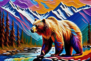 Mini Jigsaw Puzzle - Colorful Bear - Grizzly Mountain