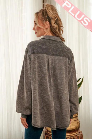 Magnolia Ribbed Knit w/Hacci Knit Long Sleeve Jacket - Charcoal