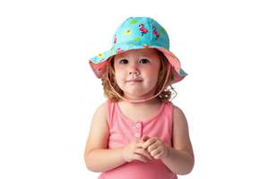 Kids UPF50+ Patterned Sun Hat - Flamingo/Fruit