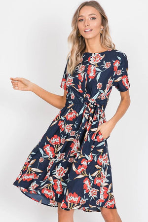 Rosabella Floral Design Dress - Navy