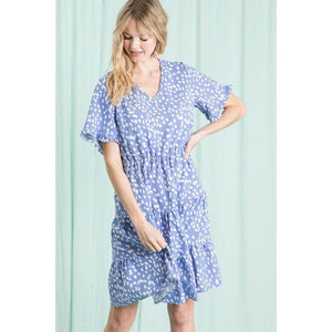 Phaidra Printed V-Neck Knee Length Dress - Blue