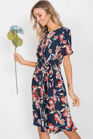 Rosabella Floral Design Dress - Navy