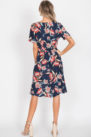 Rosabella Floral Design Dress - Navy