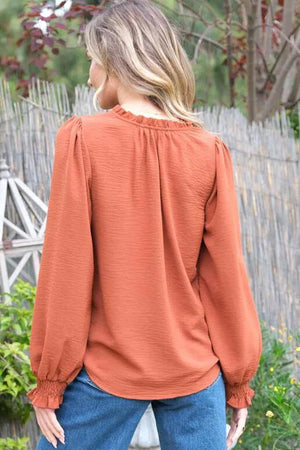 Bryony V-Neck Long Sleeve Blouse - Rust