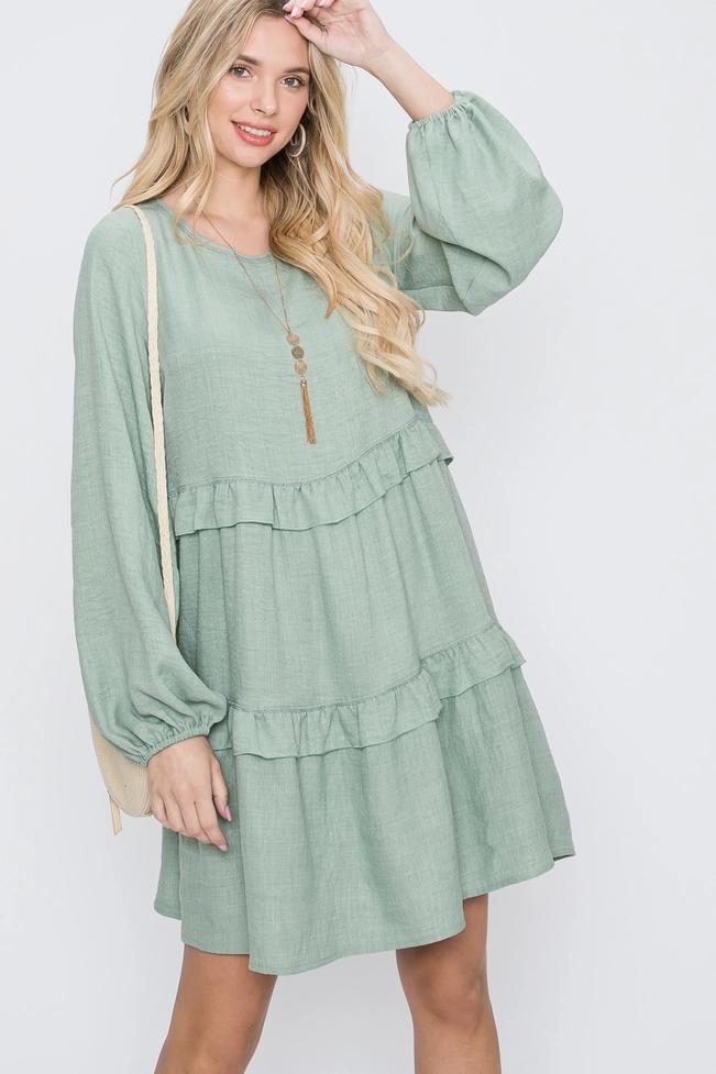 Yvette Babydoll Dress - Olive