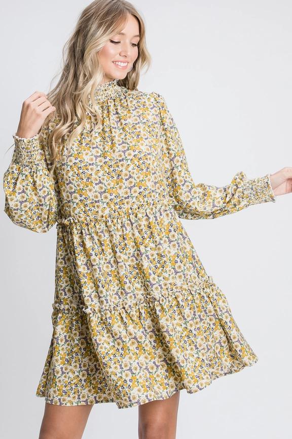 Willow Floral Print Dress - Yellow