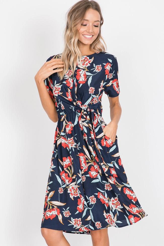 Rosabella Floral Design Dress - Navy