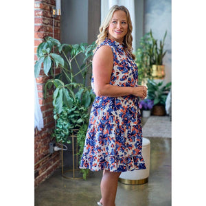 Rayne Floral Print Short Sleeve Dress - Navy