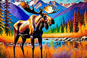 Mini Jigsaw Puzzle - Colorful Moose Wildlife Forest