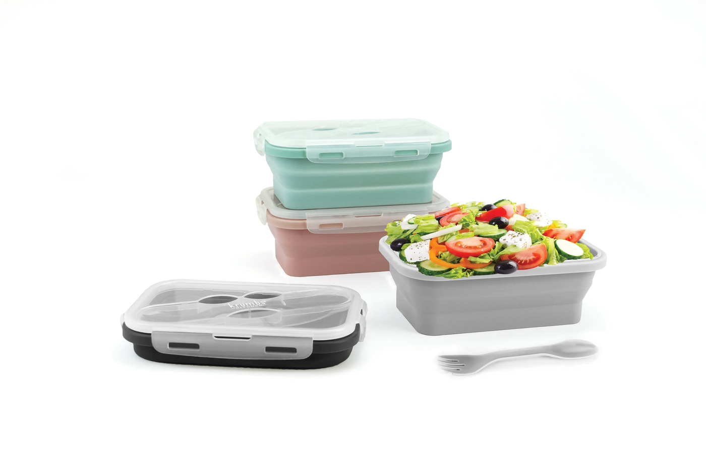 Collapsible Silicone Lunch Box with Fork & Spoon