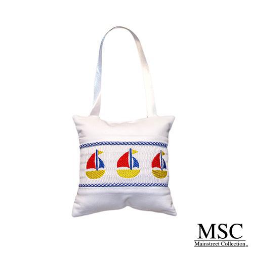 Smocked Music Pillow - Navy Boat