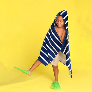 VL - Hooded Beach Towel - Navy Dandy Stripe