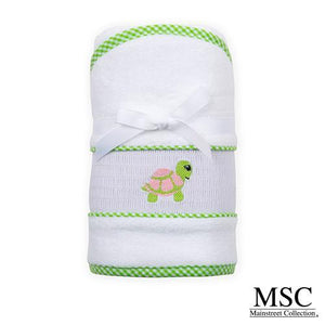 Smocked Hooded Towel - Green Turtle