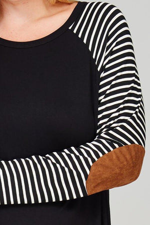 Quinn Plus Size Raglan Strip Long Sleeve with Suede Elbow Patch