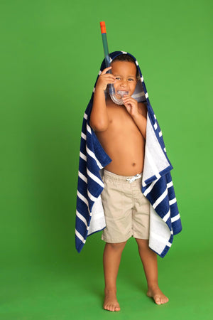 VL - Hooded Beach Towel - Navy Dandy Stripe